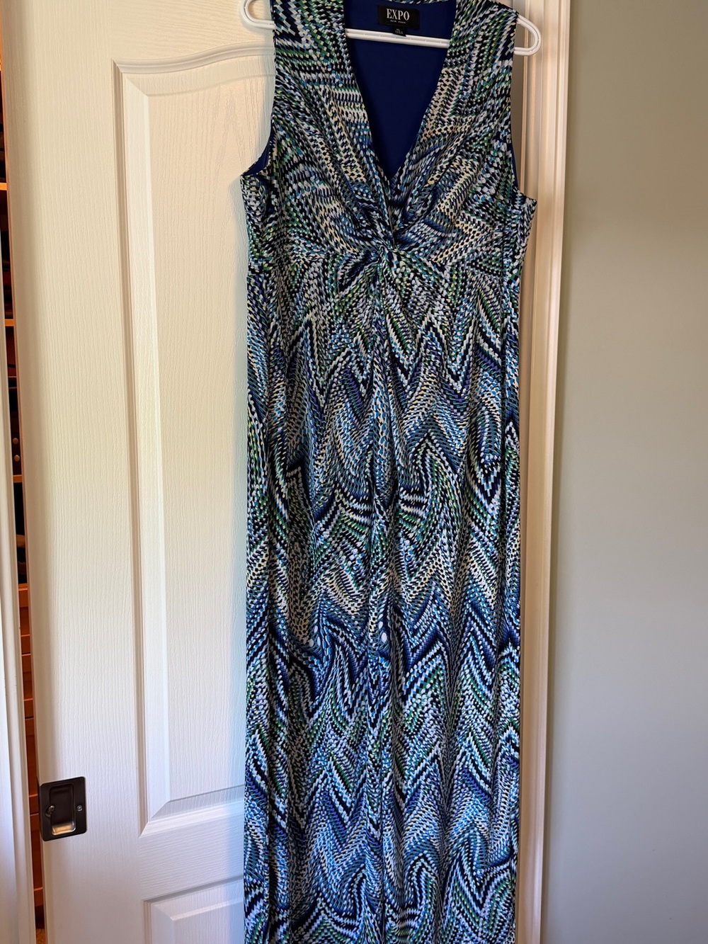 Blue Multi-Pattern Twist-Front Maxi Dress